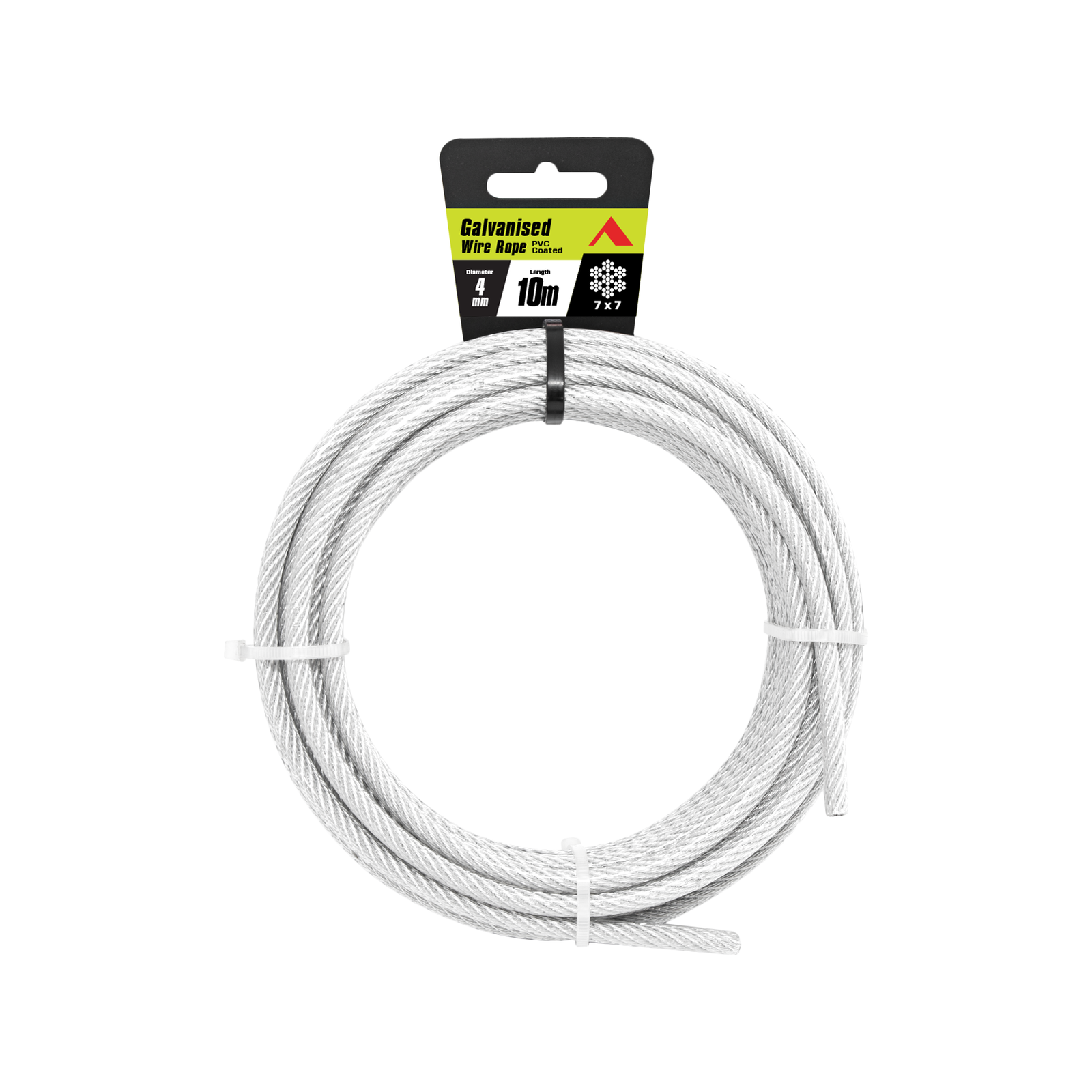 Pinnacle 4mm x 10m Galvanised PVC Coated Wire Rope, 7x7 Construction