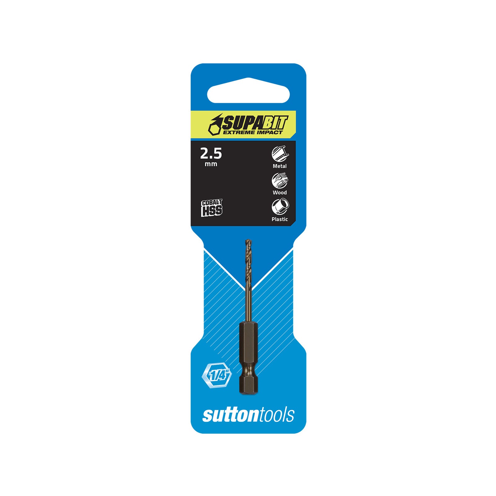 Sutton Tools 2.5mm Supabit Impact Drill Bit HSS Co for Metal, Timber & Plastic