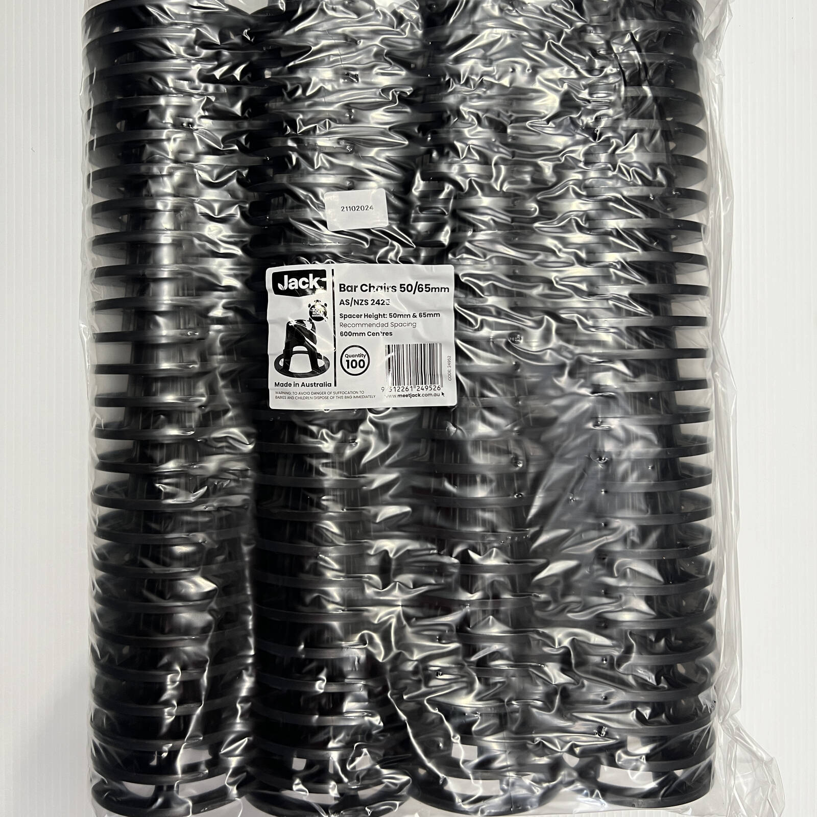 Jack 50-65mm Black Plastic Reinforcing Bar Chairs - 100 Pack Dual Height