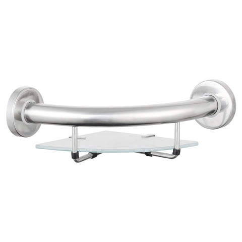 evekare Corner Shelf with Grab Rail - 260mm Stainless Steel & Glass 110kg