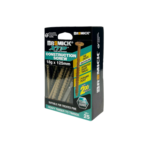 Bremick Xtp Construction Screw 18g x 125mm - TechnoGuard Tan - 25 Pack - Corrosion Resistant - SuperSaverAU - view 1
