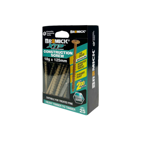 Bremick XTP 18g x 125mm T40 TechnoGuard Tan Construction Screws - 25 Pack