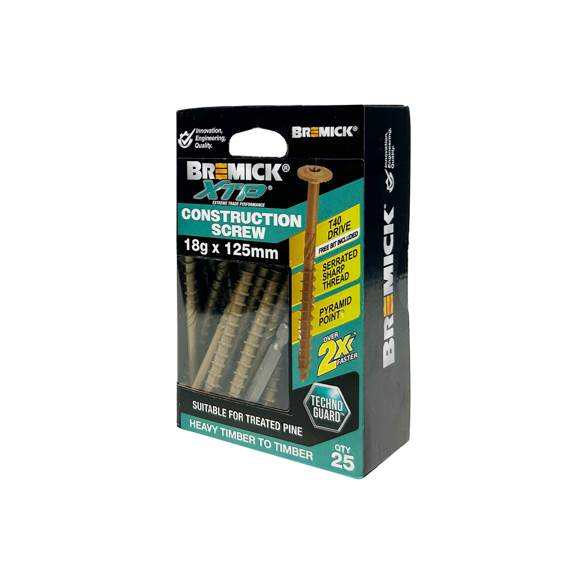 Bremick XTP 18g x 125mm T40 TechnoGuard Tan Construction Screws - 25 Pack