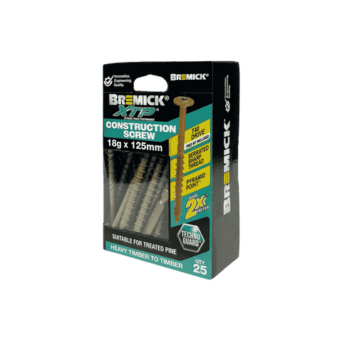Bremick XTP 18g x 125mm T40 TechnoGuard Tan Construction Screws - 25 Pack