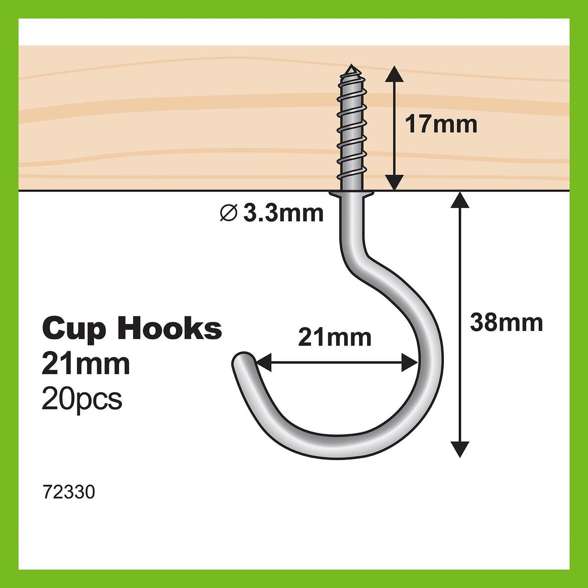 Everhang 21mm Zinc Plated Steel Cup Hook - 20 Pack