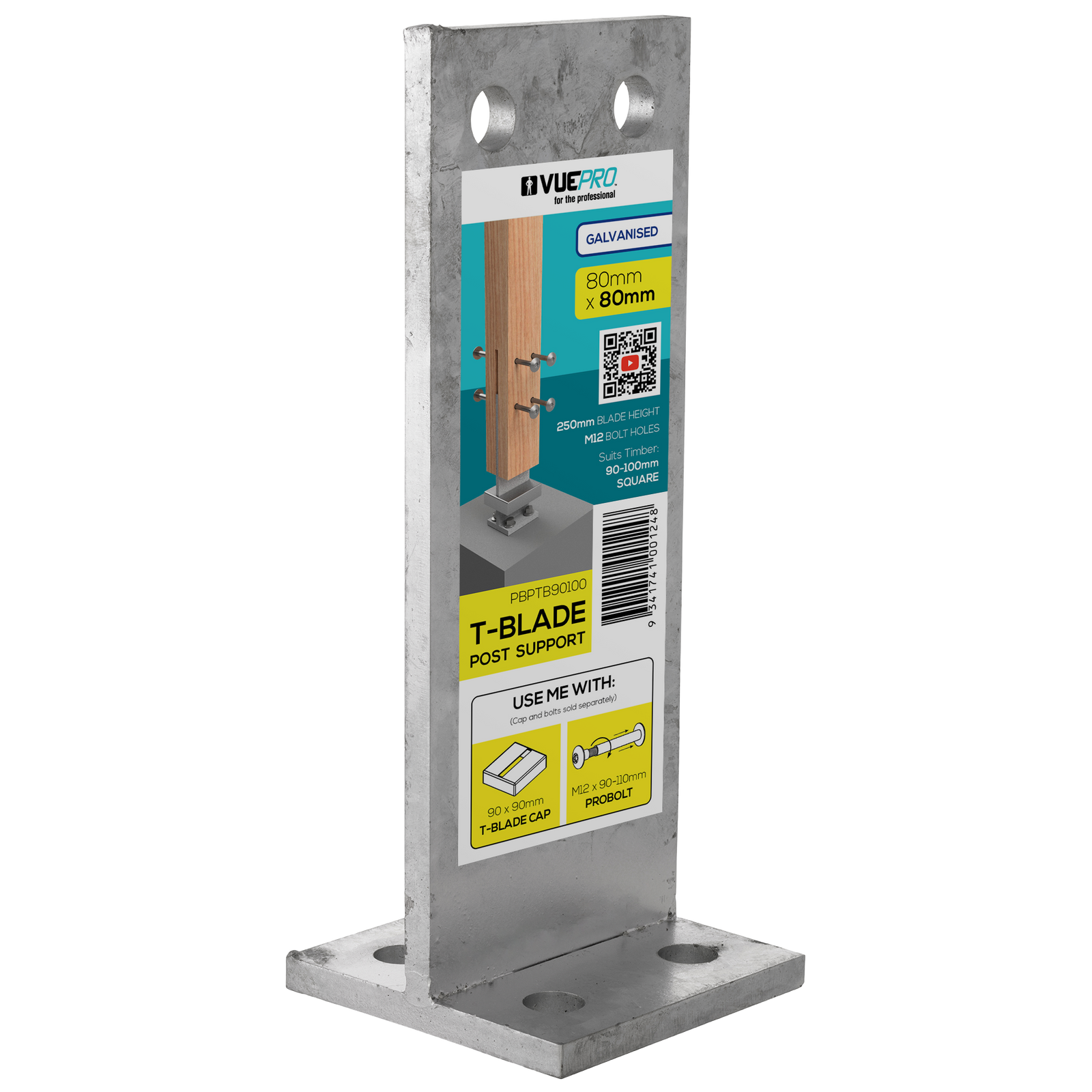 VUEPRO 80 x 80mm Galvanised T-Blade Post Support