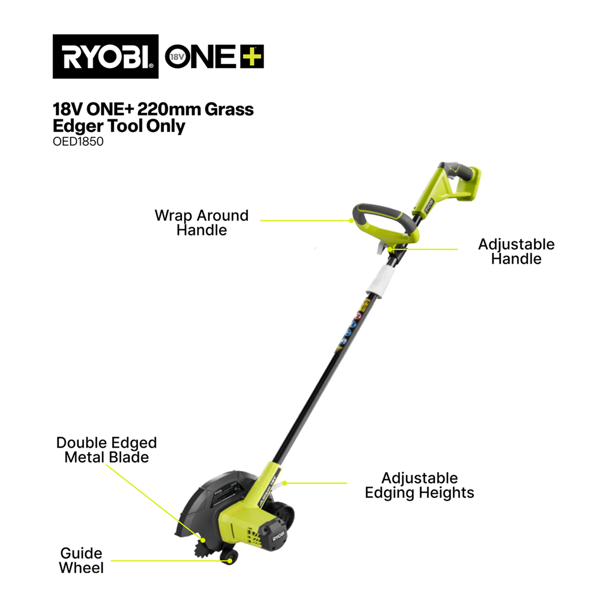 Ryobi One 18V Edger 220mm Plastic Metal Ergonomic Cutting Tool - SuperSaverAU - view 2