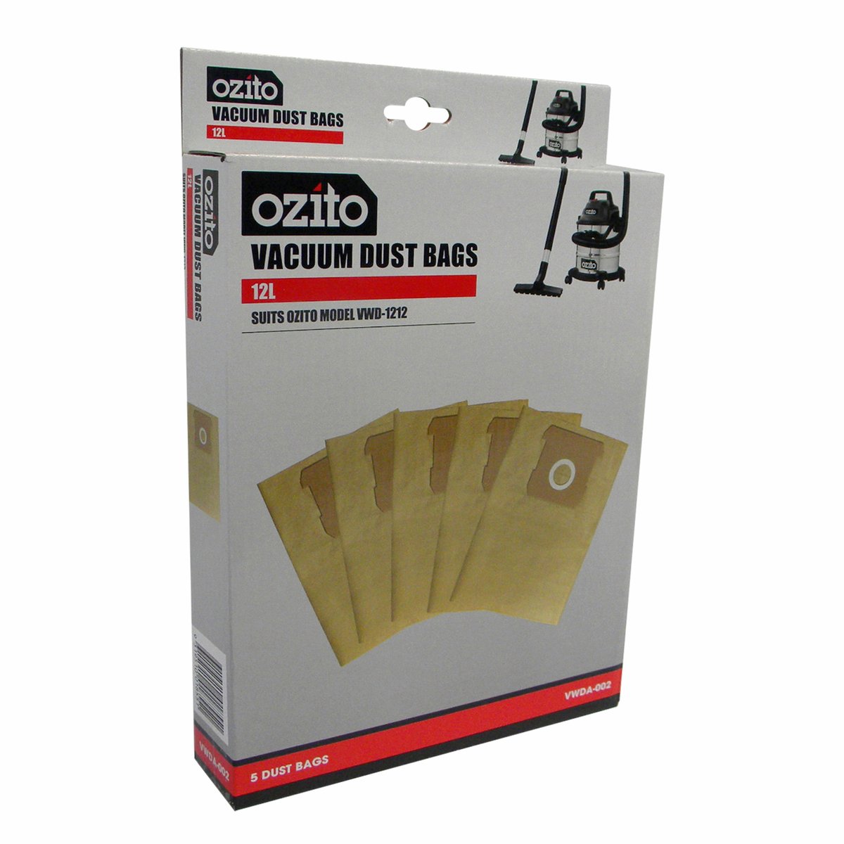 Ozito Vacuum Dust Bags 12L Paper 5 Pack for Wet and Dry Vacuum - SuperSaverAU - view 2