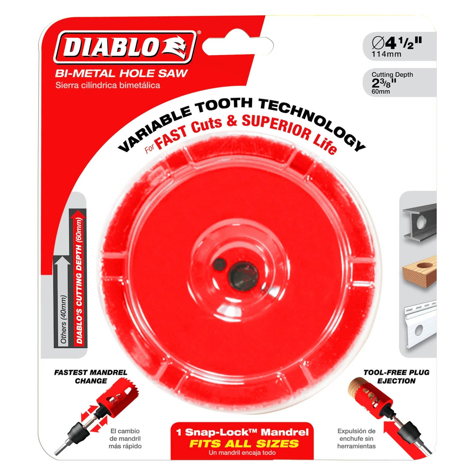 Diablo 114mm Bi-Metal Hole Saw 60mm Depth for Wood, Steel & Plastic