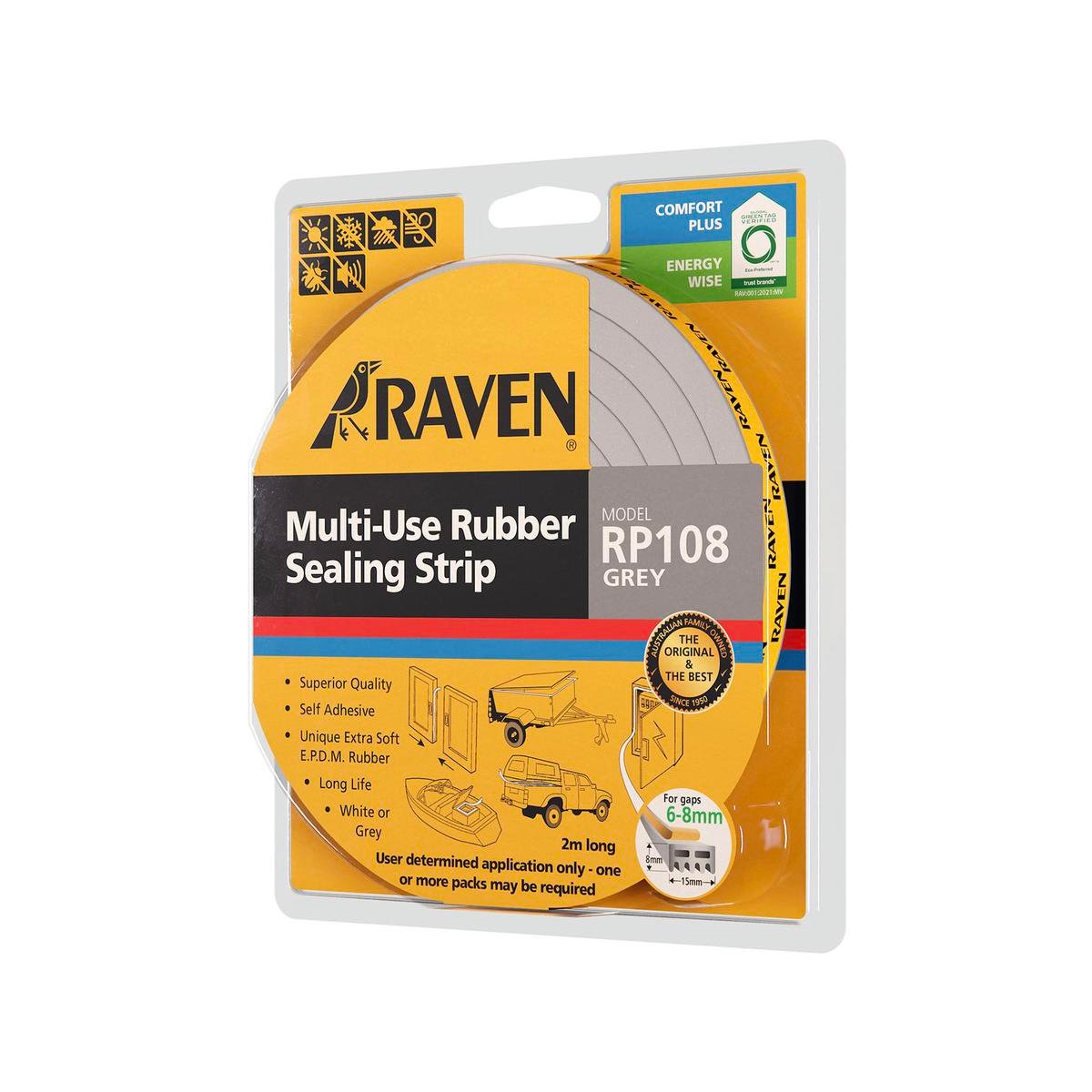Raven 2000mm Grey EPDM Rubber Self Adhesive Weather Strip, RP108