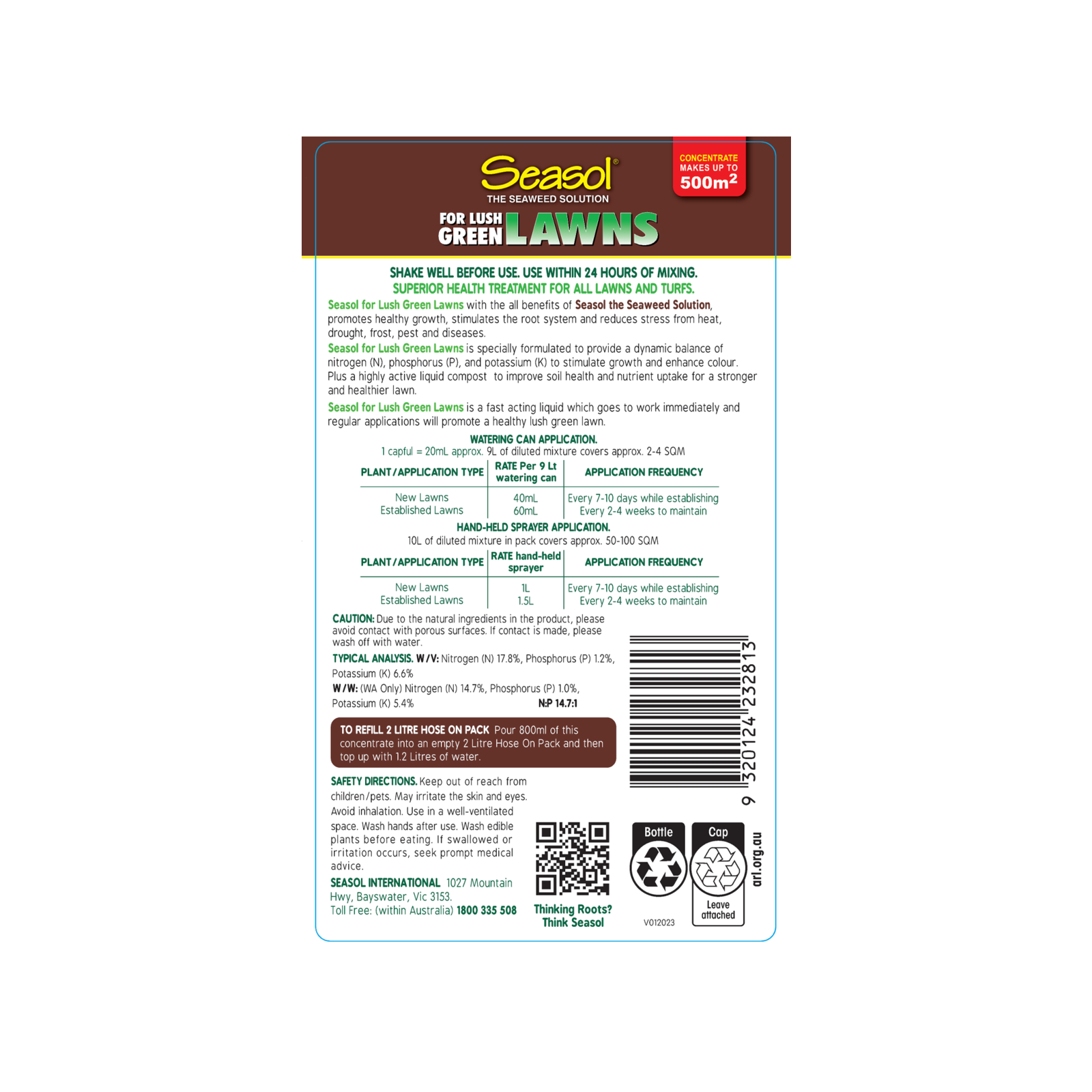 Seasol 4L for Lush Green Lawns Concentrate Liquid Fertiliser