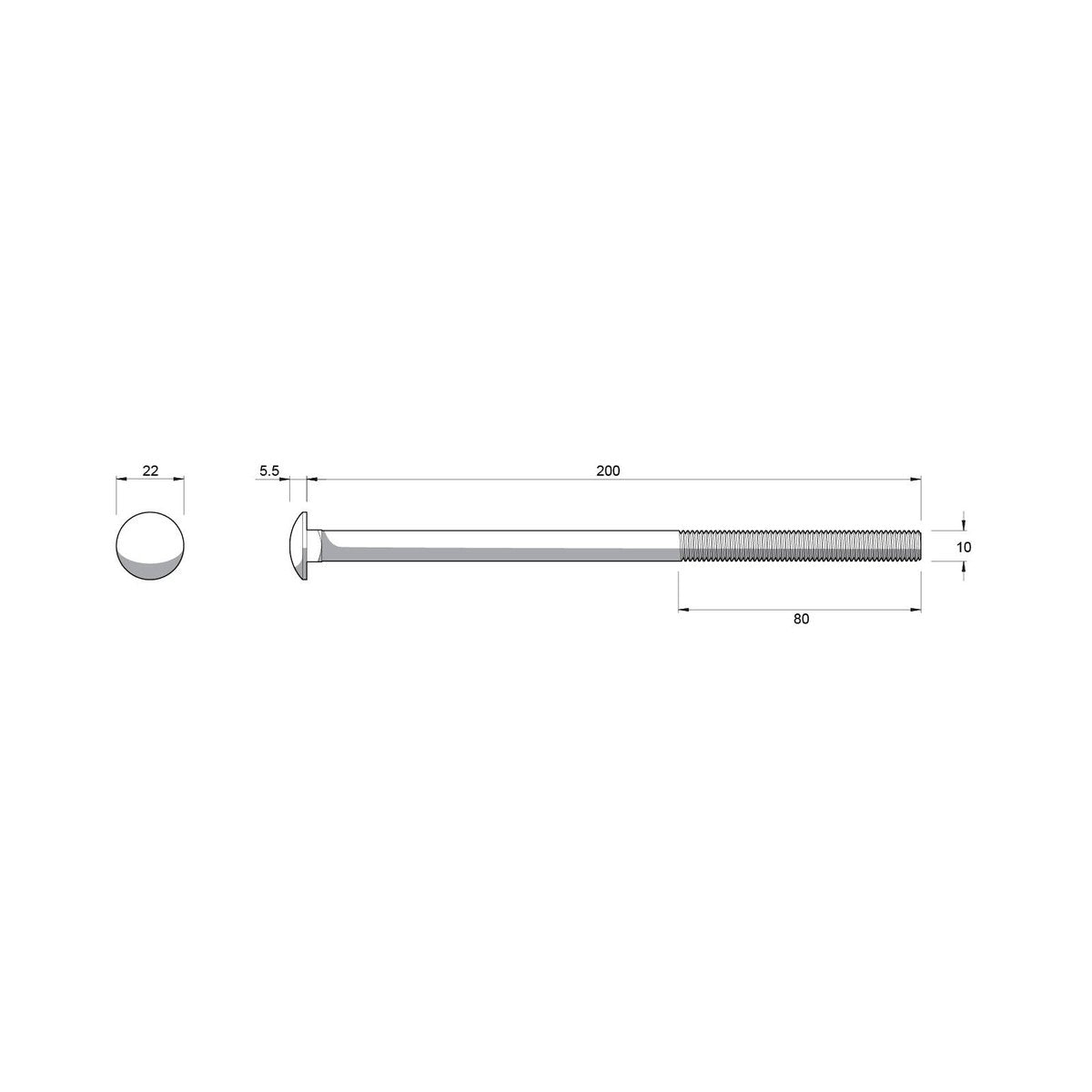 ZENITH M10 x 200mm Hot Dip Galvanised 4.6 Grade Cup Head Bolts and Nuts - 12 Pack