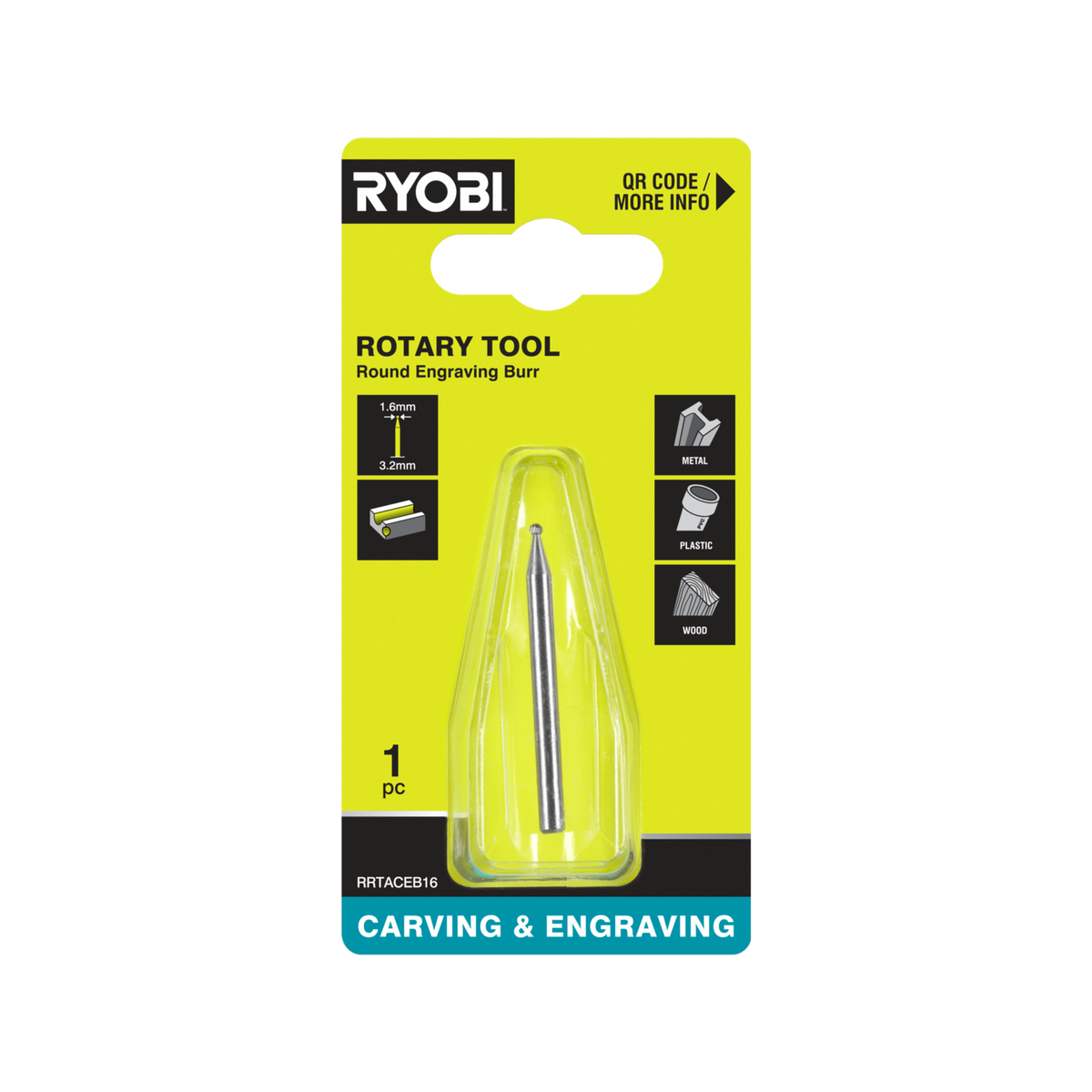 Ryobi 1.6mm Round-Shaped Engraving Burr for Rotary Tools - Detailing