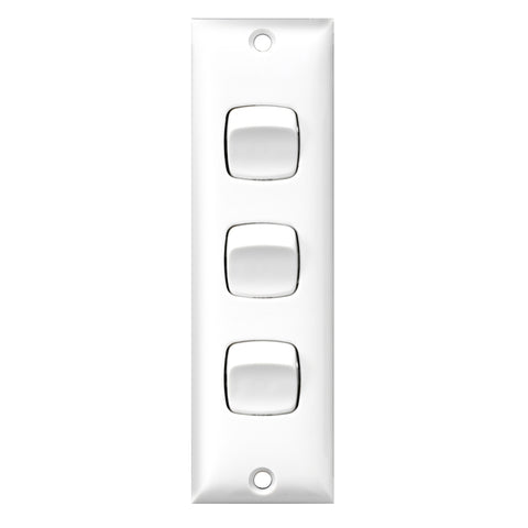 HPM Architrave 3 Gang Switch, 106 x 32mm, White ABS, 10A, 240V, Indoor