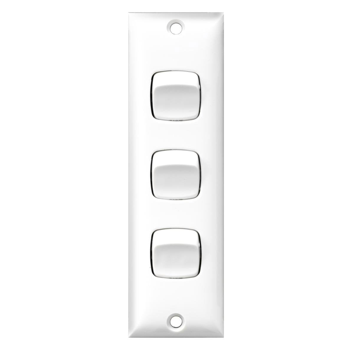 HPM Architrave 3 Gang Switch, 106 x 32mm, White ABS, 10A, 240V, Indoor