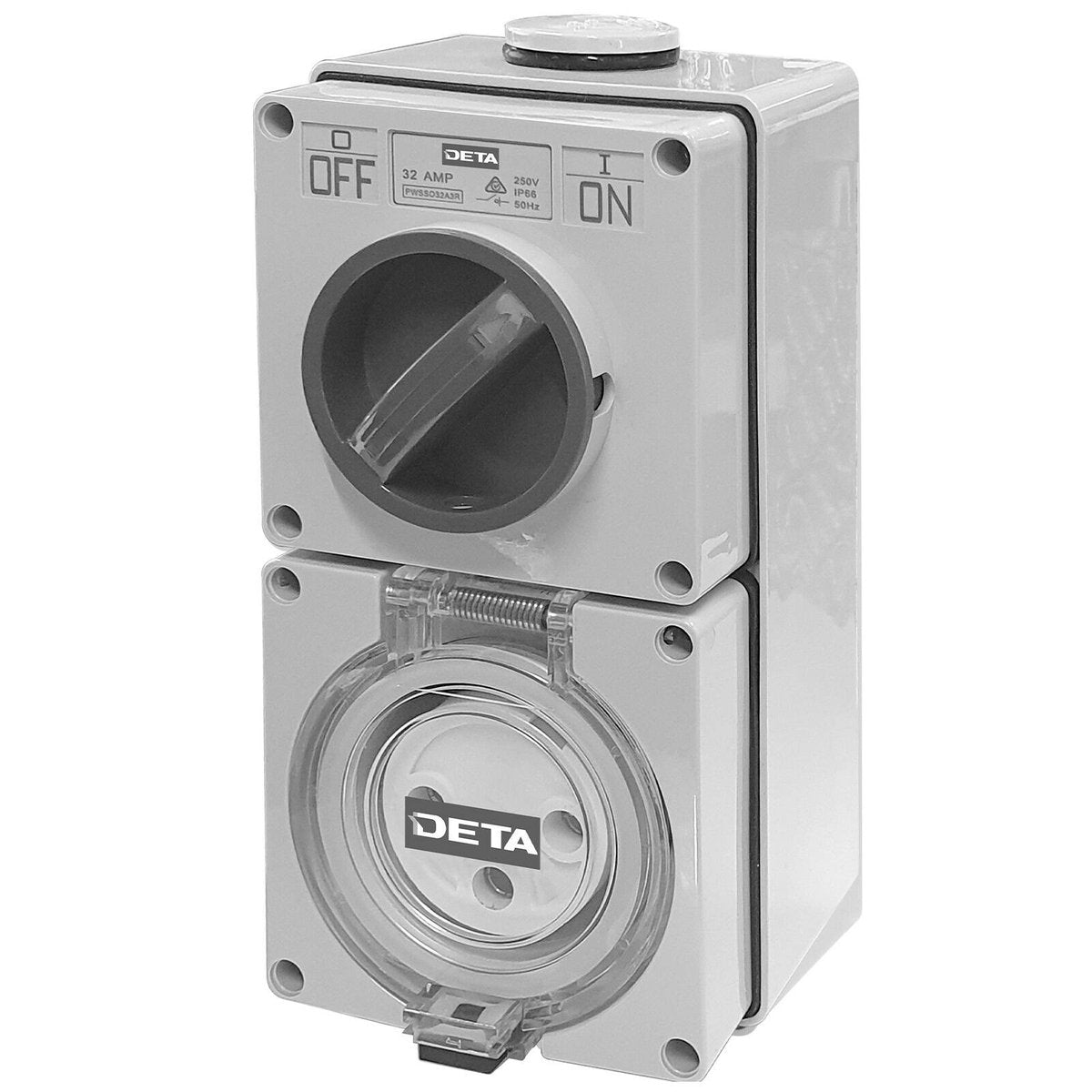 DETA 32A Single Phase Round Switch Outlet 3316B - Light Grey Nylon