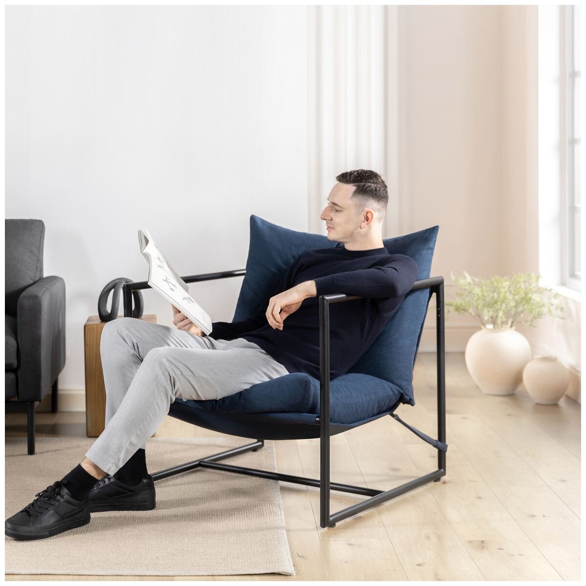 Zinus Aidan Sling Accent Chair - Black, Metal Frame, Seats One - AU-USHSL1-31B