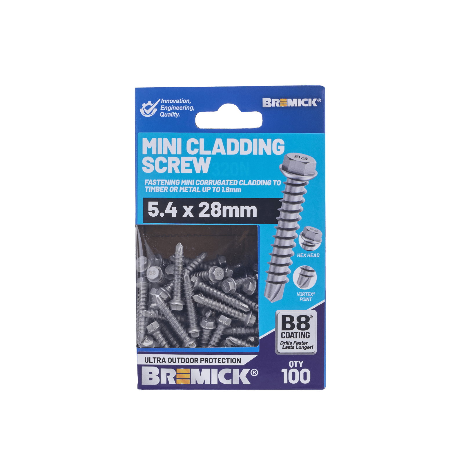 Bremick Mini 5.4 x 28mm Hex Cladding Screws B8 - 100 Pack
