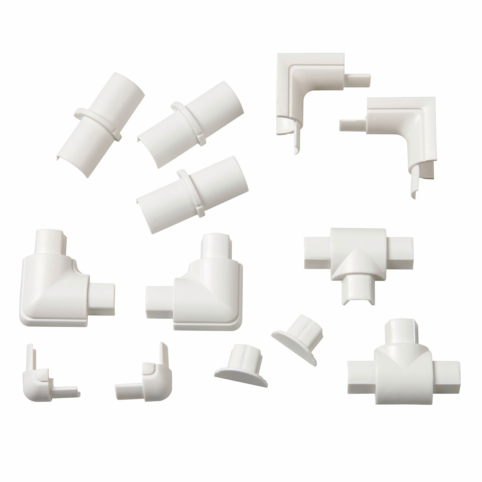 D-Line 16 x 8mm White 13 Pack Smooth Fit Cable Cover Accessories ABS Bends Connectors Endcaps