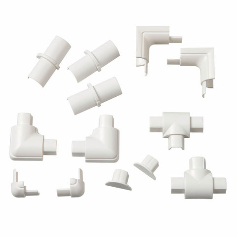 D-Line 16 x 8mm White 13 Pack Smooth Fit Cable Cover Accessories ABS Bends Connectors Endcaps
