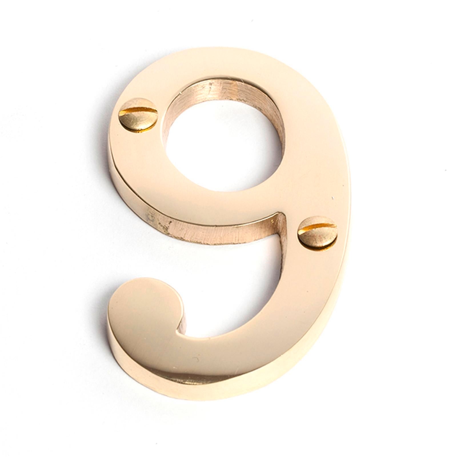 Sandleford 75mm Solid Brass House Number 9 - Weather Resistant, Fixings Included