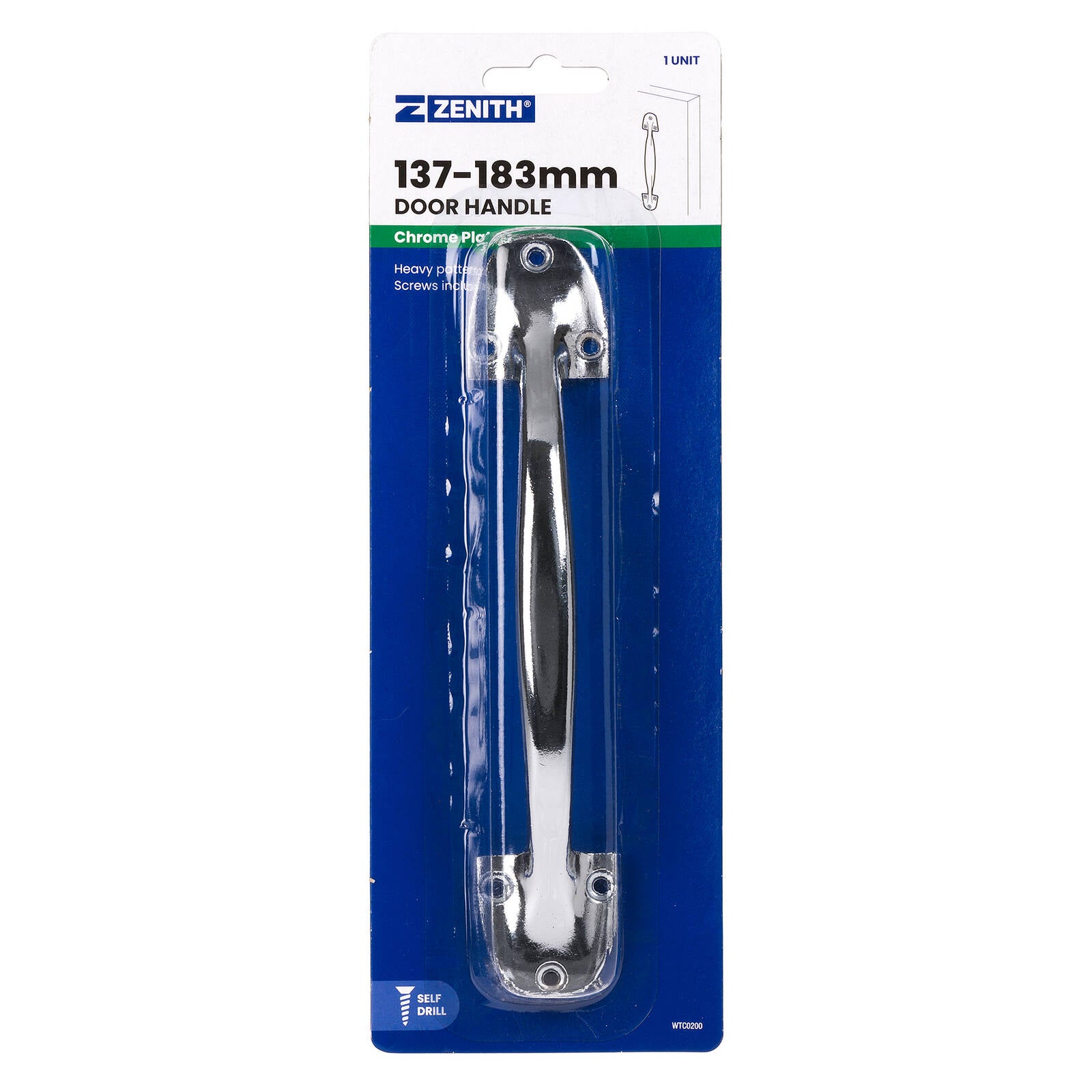 Zenith 137-183mm Polished Chrome Zinc Alloy Heavy Duty Door Handle