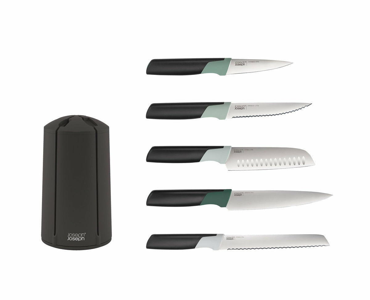 Joseph Joseph Elevate Carousel 5 piece knife set - black, rotating block, weighted handles - 10541