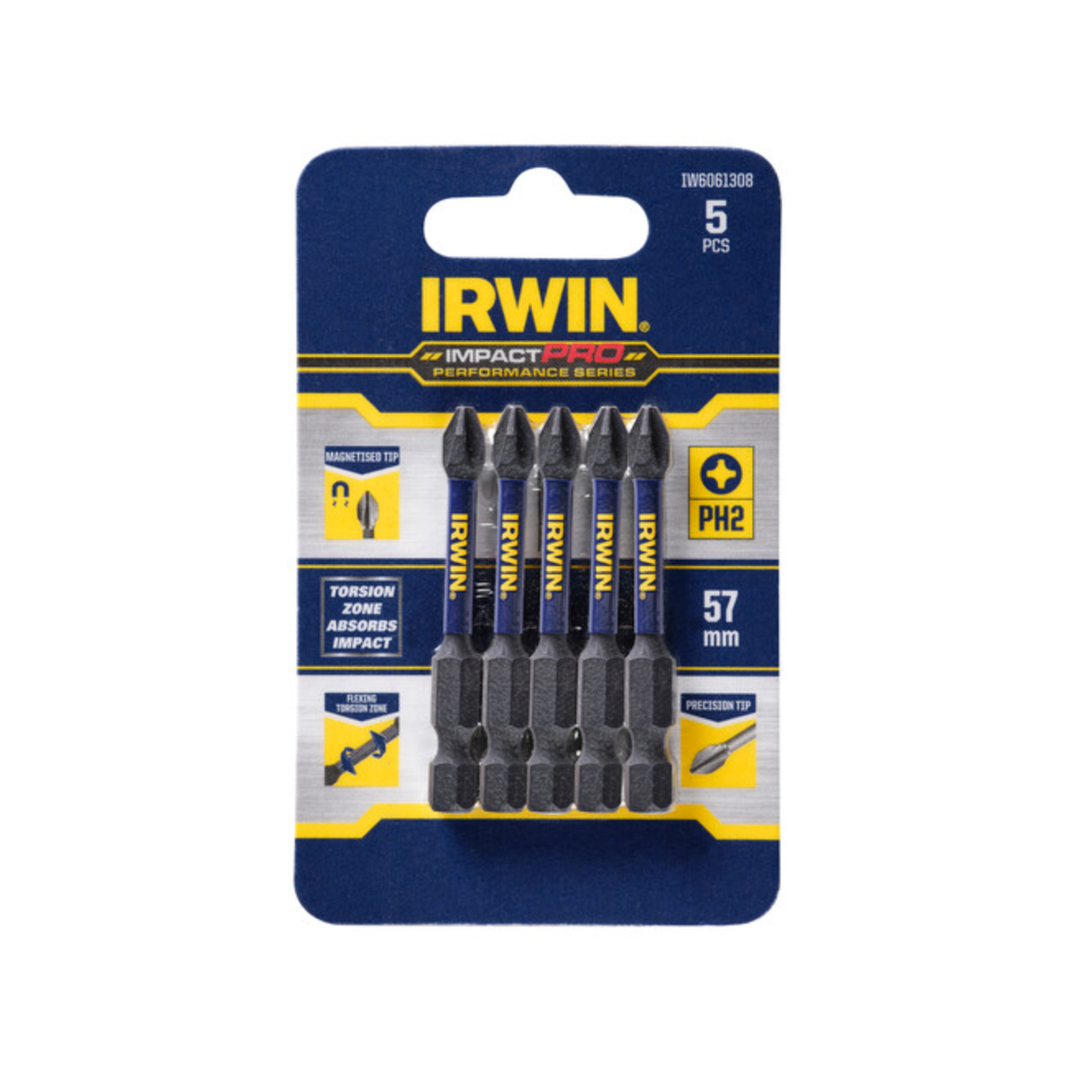 Irwin Impact Pro Performance 57mm PH2 Screwdriver Bit 5 Pack