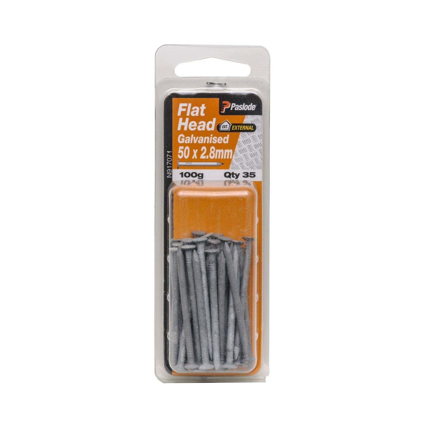 Paslode 50 x 2.8mm 100g Galvanised Steel Flat Head Nails - 35 Pack