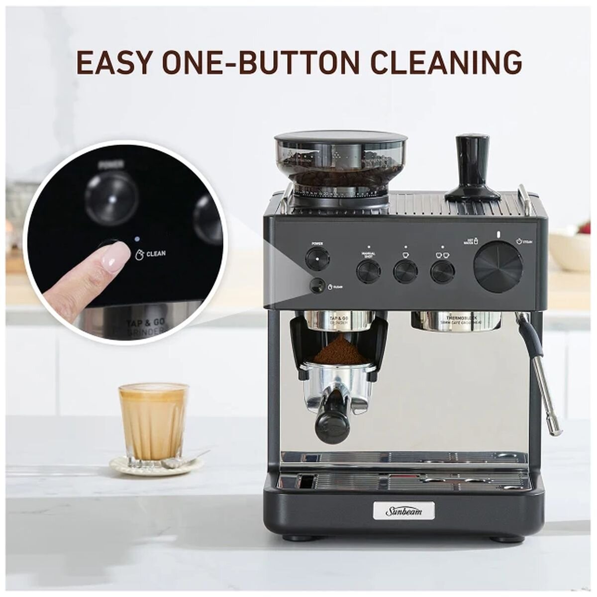 Sunbeam Origins Classic espresso machine 1.5L - Black, built-in burr grinder, auto dosing - EMM5500BK