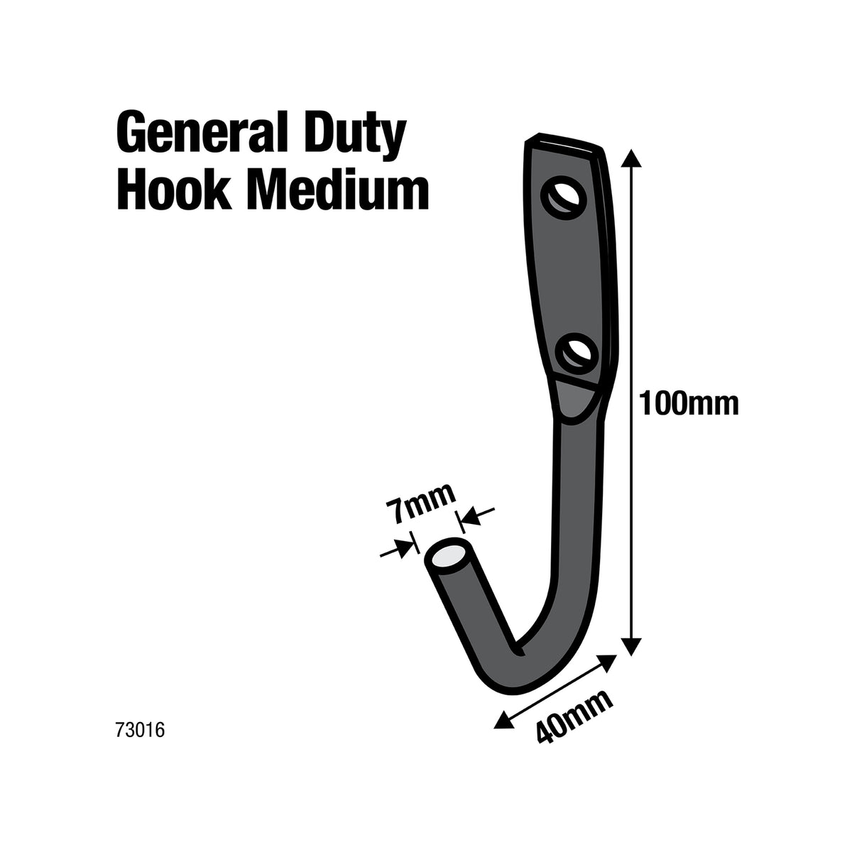 Everhang Medium Steel J Bolt Hook - Black
