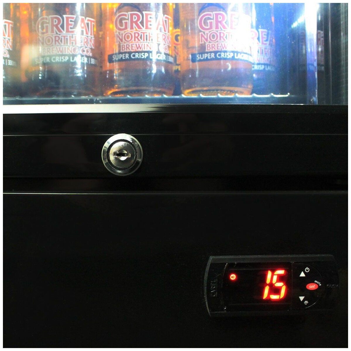 Schmick 160L Corona Beer Licensed Skinny Upright Bar Fridge - 9 Star, Lockable - SS-P160-CORONA