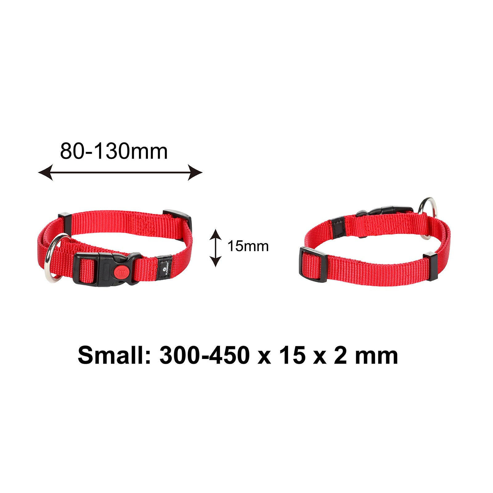 Flamingo Ziggi Small Red Dog Collar, 30-45cm, Nylon, Quick Release Buckle
