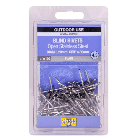 Otter 3.2 x 4.8mm Open Stainless Steel Blind Rivets 100 Pack