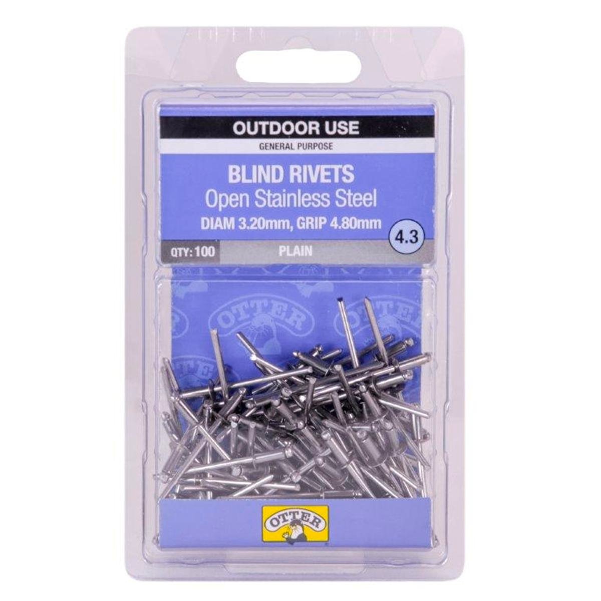 Otter 3.2 x 4.8mm Open Stainless Steel Blind Rivets 100 Pack