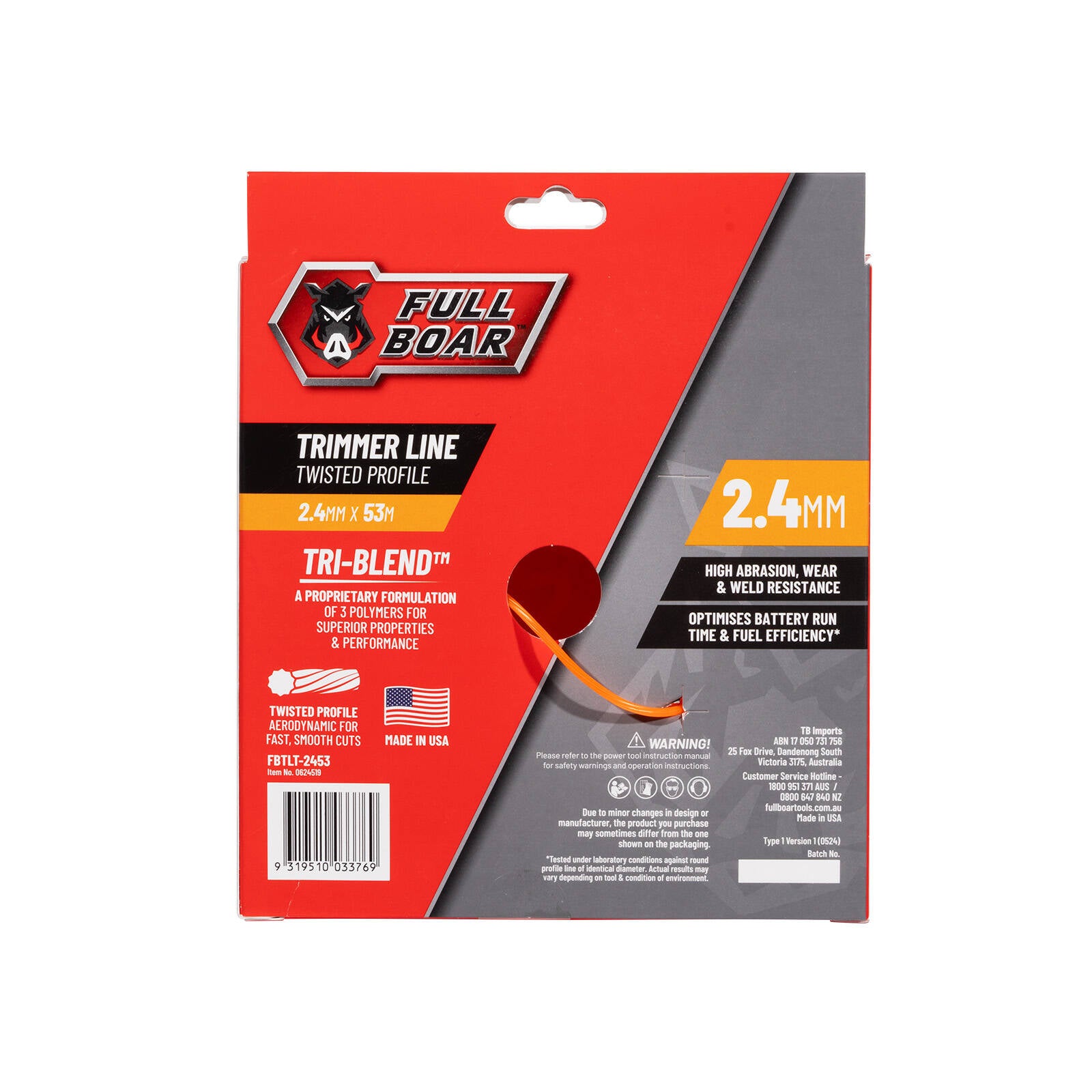 Full Boar 2.4mm x 53m Twisted Profile Trimmer Line - Whipper Snipper Cord