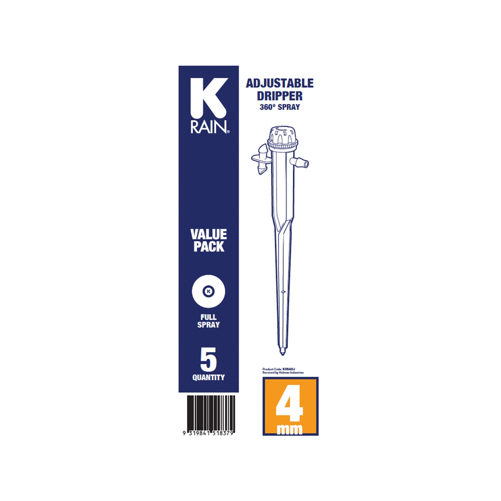K-Rain 4mm 360 Degree Adjustable Dripper Spray - 5 Pack