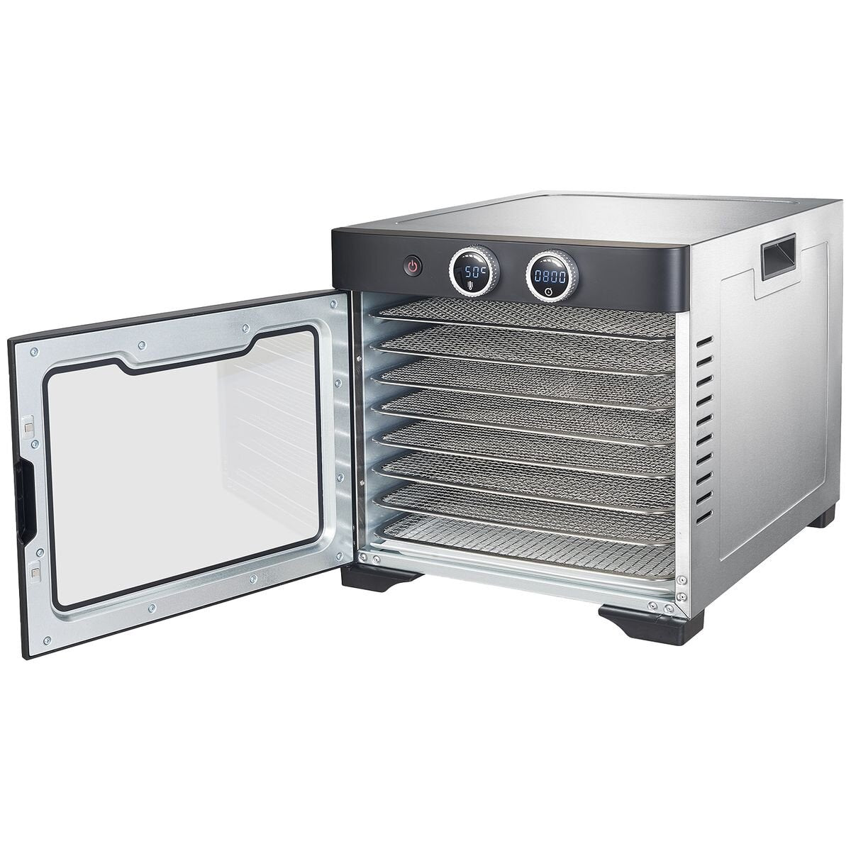 Proline 8 tray food dehydrator 800W - Stainless steel body - Glass door, 5 minute to 24 hour timer - DH-C8