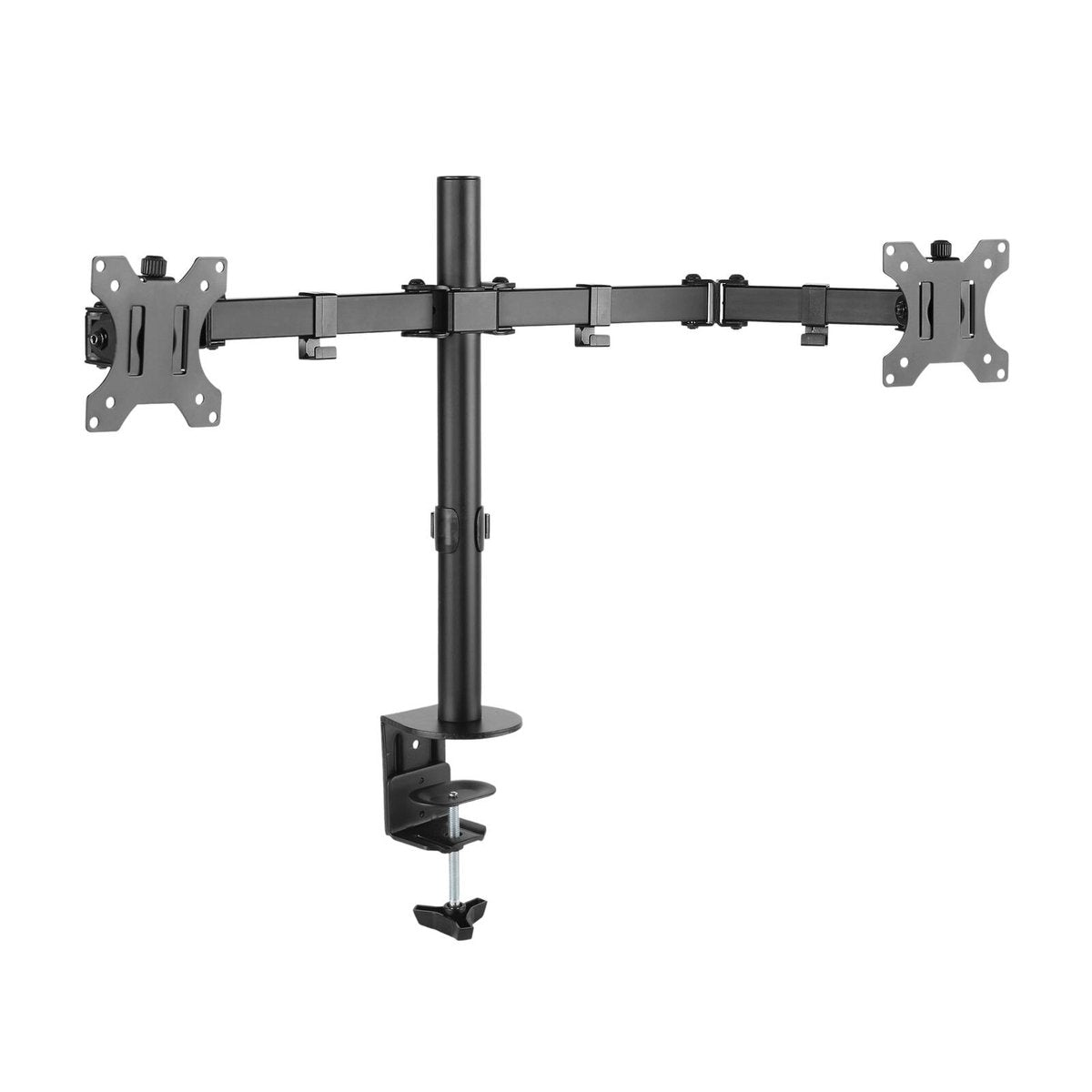 Practa Full Motion Dual Arm Monitor Mount PRMMD 13-32 inch Black Steel, Clamp or Grommet Fit