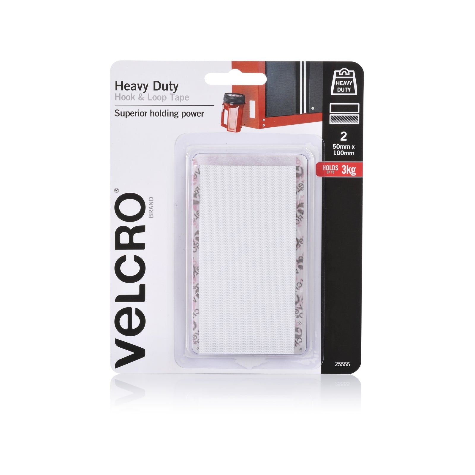 VELCRO Brand 50 x 100mm White Heavy Duty Stick On Tape - 2 Pack