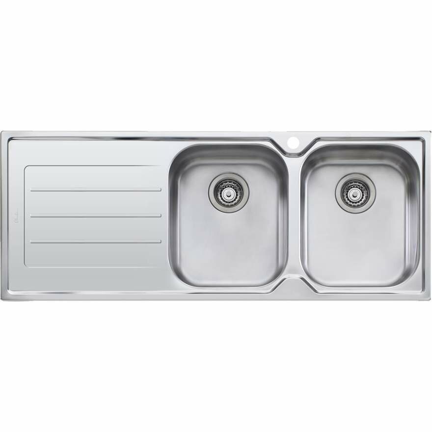 Oliveri Flinders Double Bowl Topmount Sink - Left Hand Drainer, 1200mm Wide, Stainless Steel - FL172