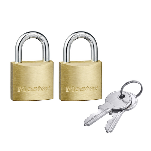 Master Lock 30mm Solid Brass Keyed Padlock, 2 Pack Keyed Alike, Hardened Steel Shackle