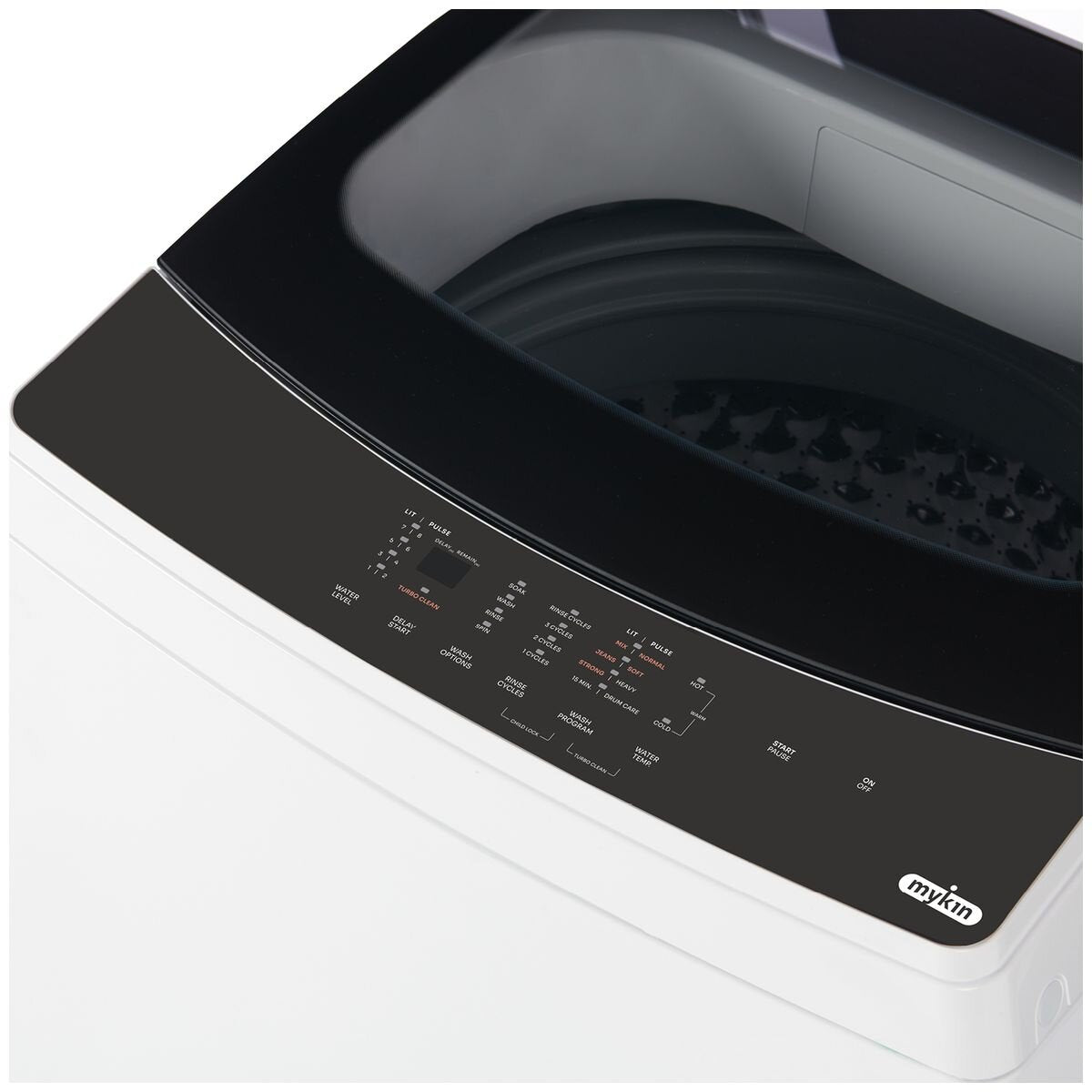 Mykin 7kg Top Load Washing Machine - White, Turbo Clean, Fuzzy Logic, Soft-Close Glass Lid - MTLW72B