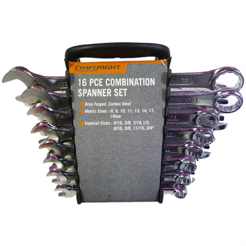 Craftright 16 Piece Combination Spanner Set, 8-24mm, Drop Forged Chrome Plated Steel