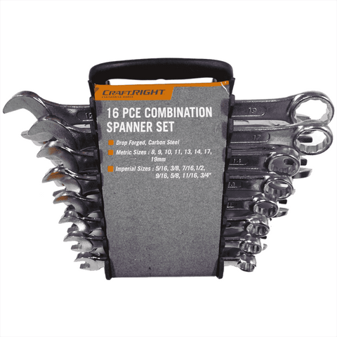 Craftright 16 Piece Combination Spanner Set, 8-24mm, Drop Forged Chrome Plated Steel