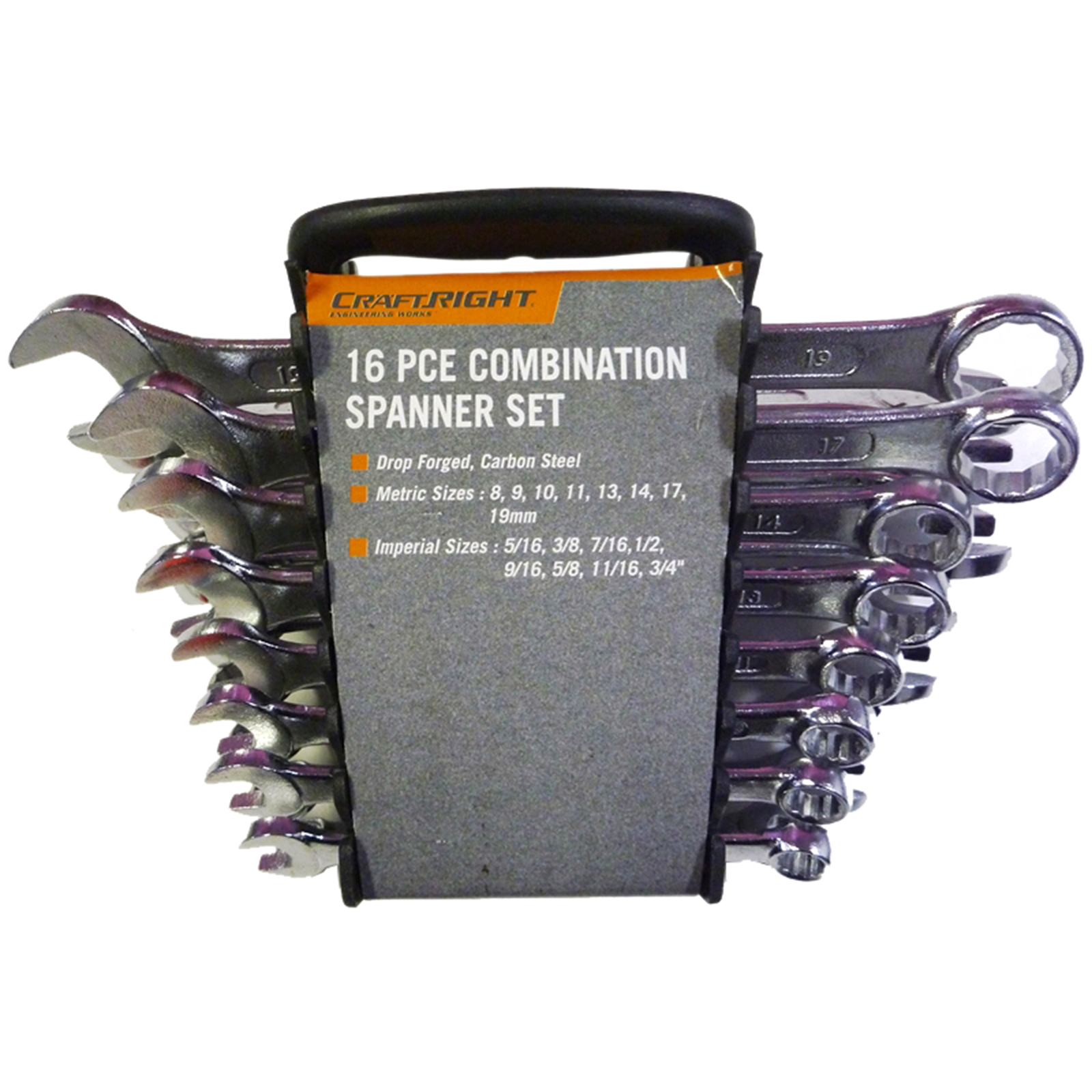 Craftright 16 Piece Combination Spanner Set, 8-24mm, Drop Forged Chrome Plated Steel