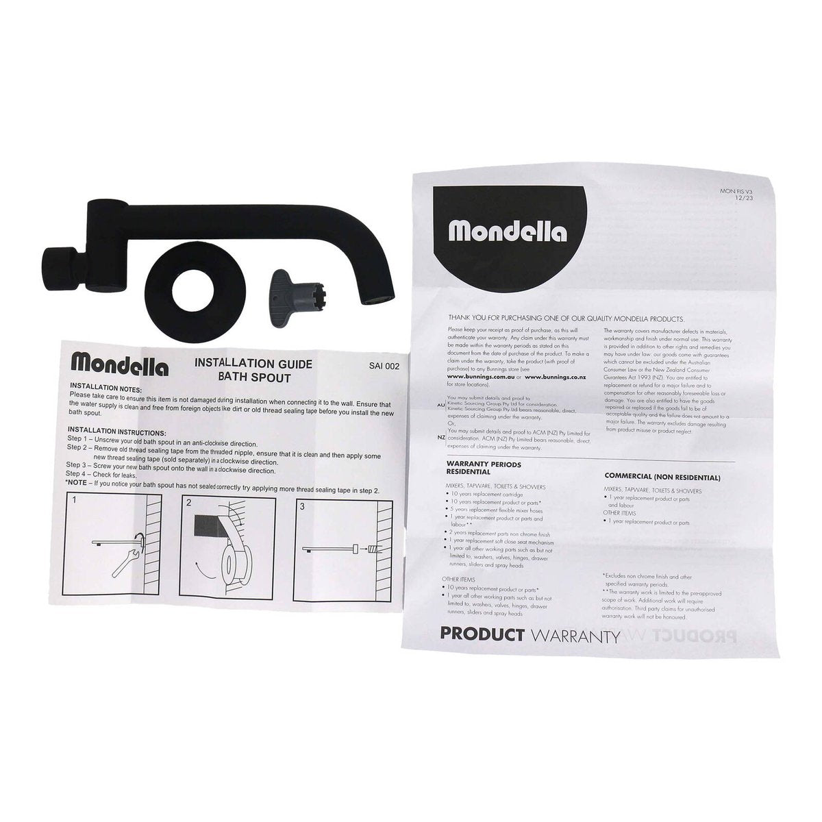 Mondella Cadenza Matte Black 185mm Swivel Bath Spout