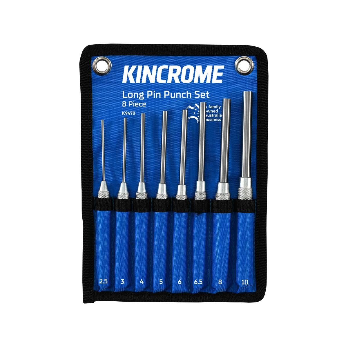 Kincrome 8 Piece Long Pin Punch Set - Chrome Vanadium Steel, 2.5mm to 10mm