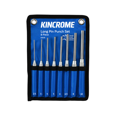 Kincrome 8 Piece Long Pin Punch Set - Chrome Vanadium Steel, 2.5mm to 10mm