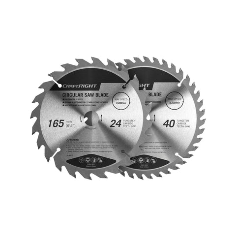 Craftright 165mm Circular Saw Blades 2 Pack - 24T & 40T for Timber & Plastic